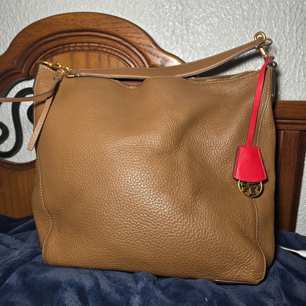 Tory Burch Tan and Red Hobo Bag